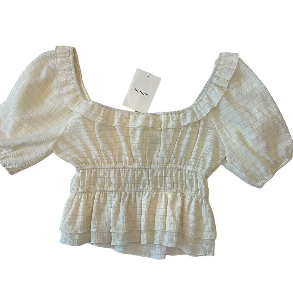 Anthropologie Puff Sleeve Smocked Milkmaid Top Size S - Picture 4 of 8